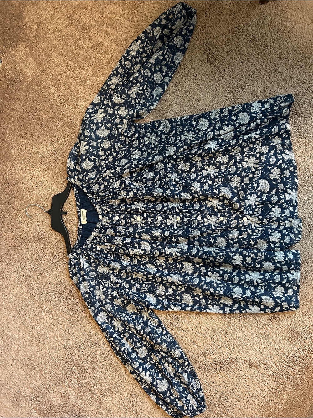 Navy Floral Boho Peasant Blouse
